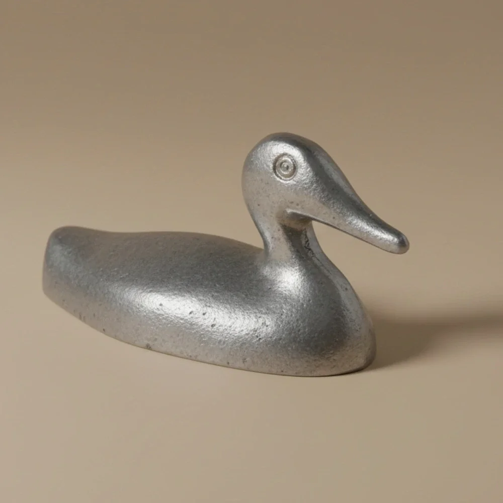 Mini Mid Century Aluminum Duck | 1960s Modernist Silver Sculpture